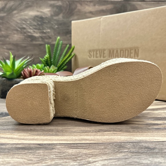 NIB Steve Madden Kelton Espadrille Platform Ankle Strap Sandal Cognac Leather - Picture 9 of 13